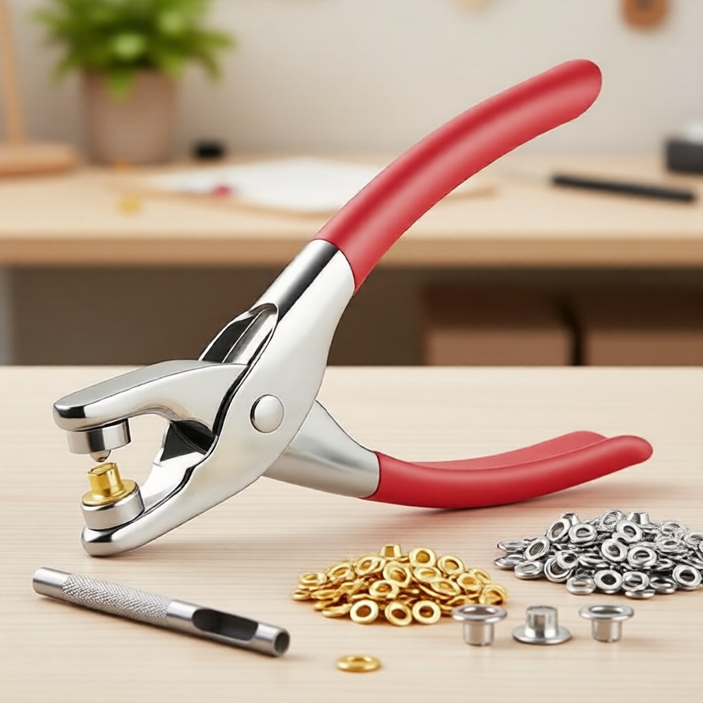 Bộ kìm khoen mắt cáo 1/4 inch 6mm kèm đục lỗ + khoen mắt cáo kim loại & vòng đệm