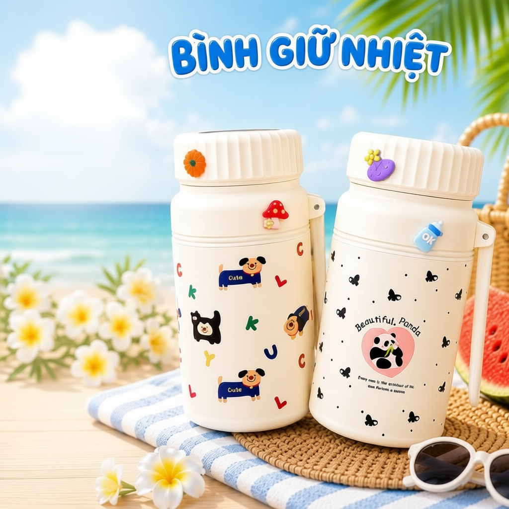 Bình giữ nhiệt NIUMI hoạ tiết dễ thương Fashion Cup 1000ml, inox 316 có lưới lọc trà tiện lợi