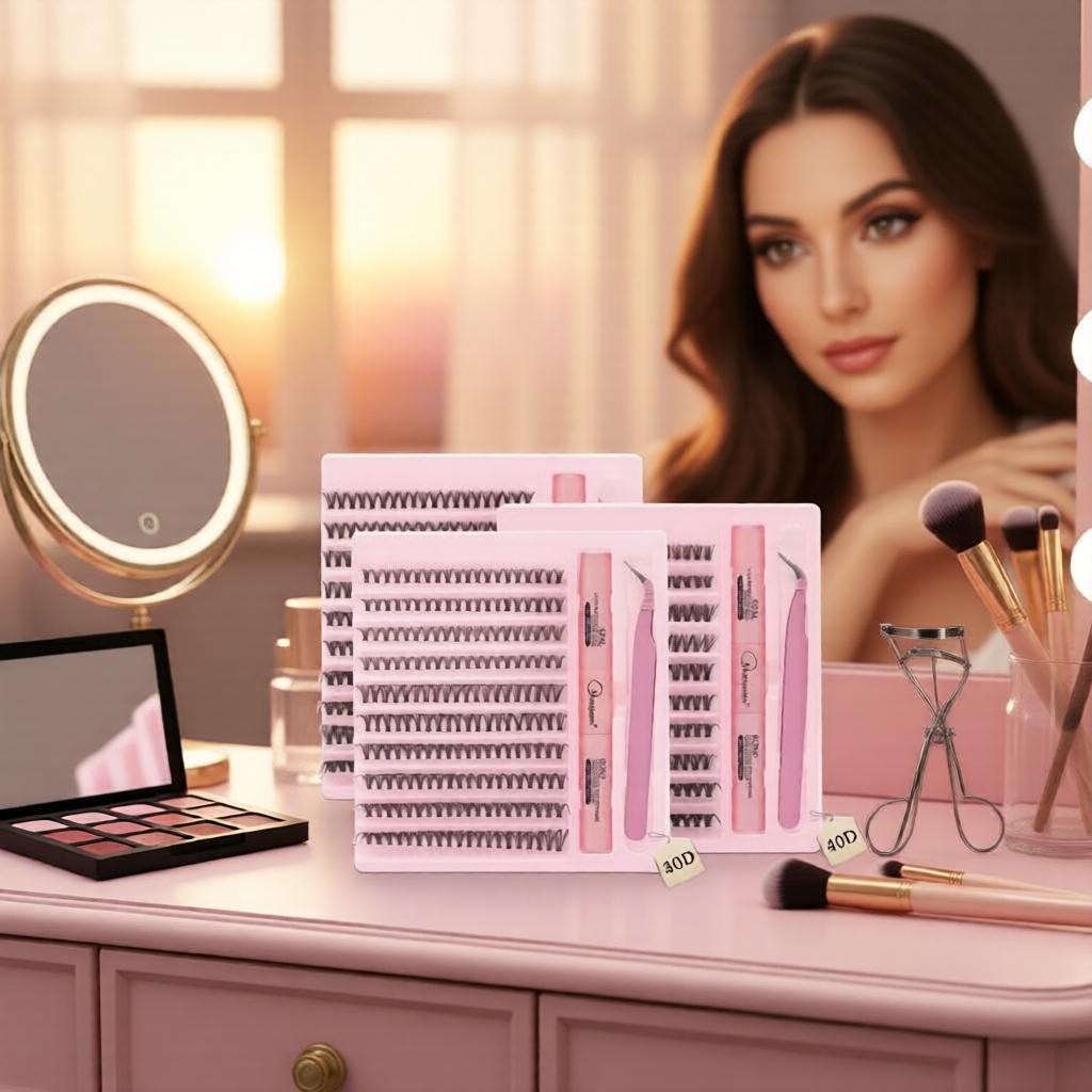 200 cụm mi giả kiểu D, dày 30D, dài 8-16mm, bộ kit tự nối mi kèm keo & khóa