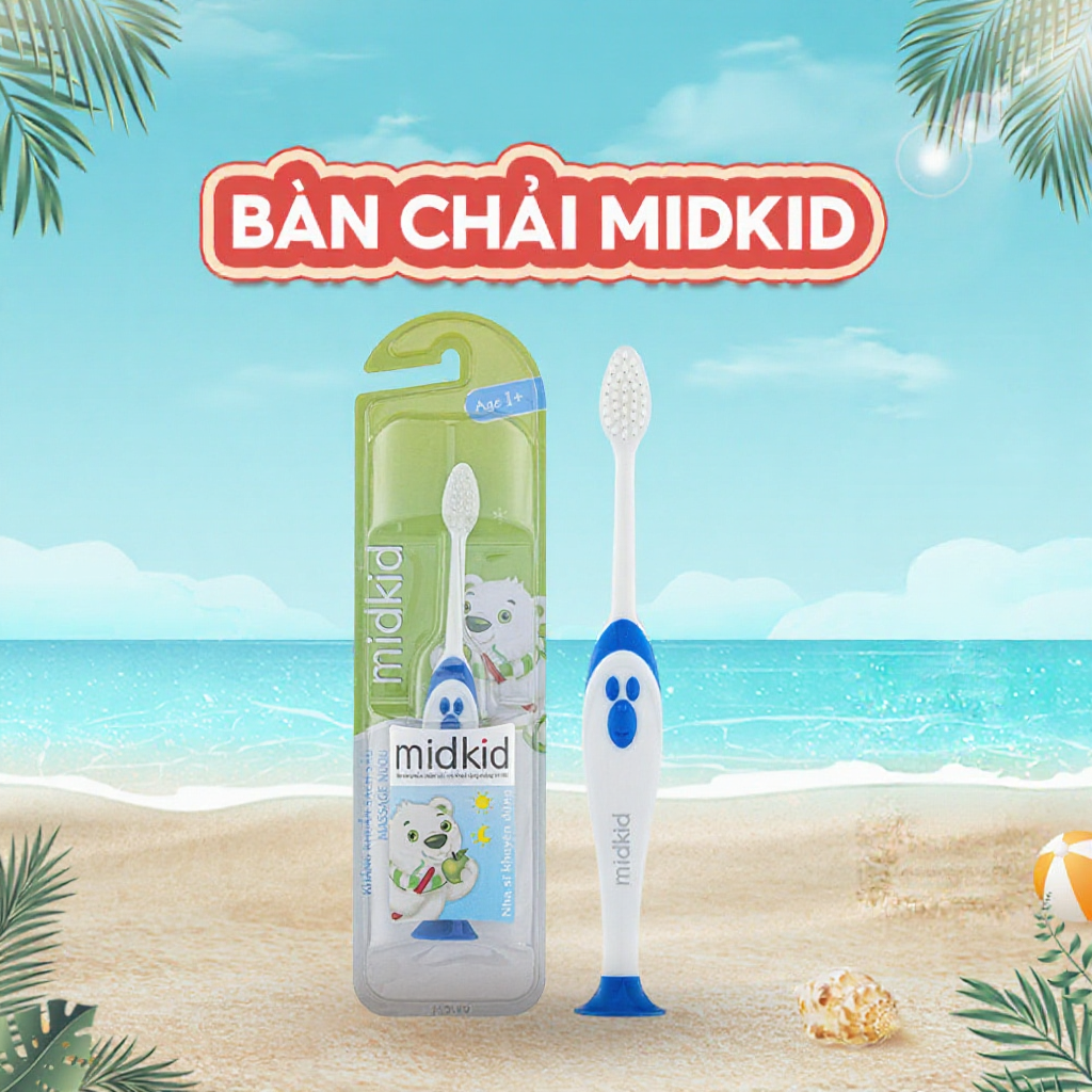 Bàn chải đánh răng cho bé từ 1 tuổi Midkid - Lông silicon mềm, màu ngẫu nhiên