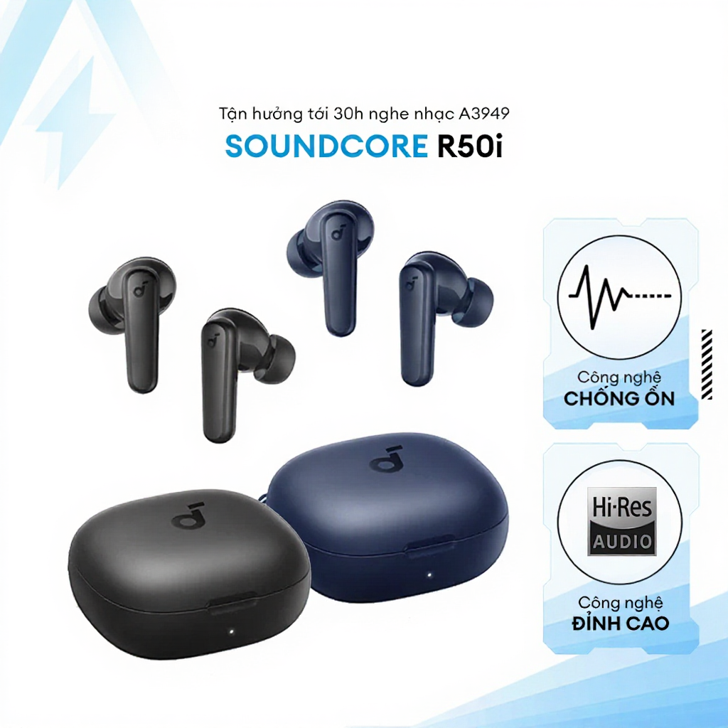 Tai Nghe Bluetooth Anker Soundcore R50i Siêu Nhẹ Nghe Nhạc Liên Tục Tới 30h Sạc Nhanh Hỗ Trợ App - A