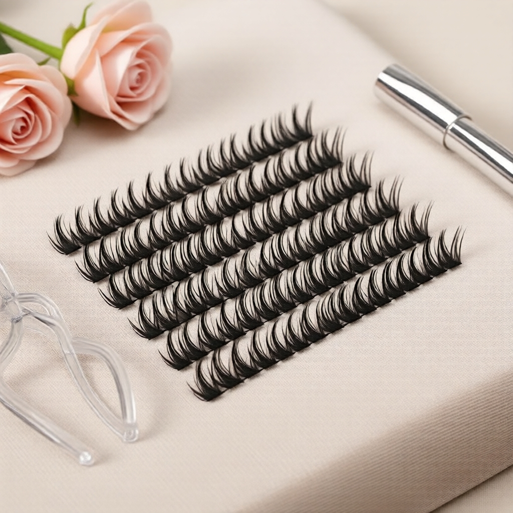 Cụm Lông Mi D Curl 8-16mm, 200 cụm, Lông mi Giả Cụm Mảnh, Lông Mi Nối Dài Cá Nhân, Kèm Nhíp & Keo