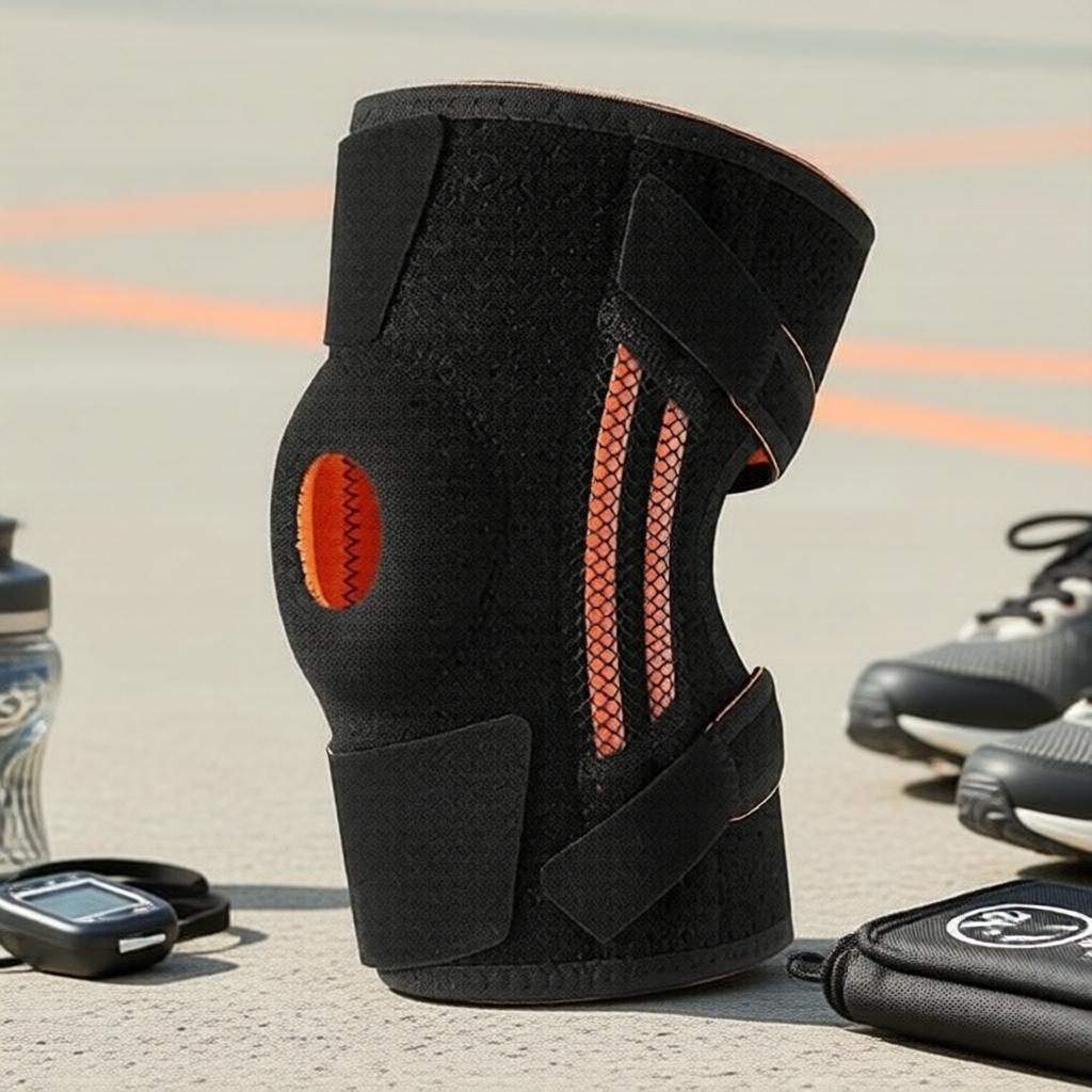 Đai bảo vệ đầu gối Hadaki với 4 lò xo & đệm patella, hấp thụ sốc cho squat/cầu lông, mũ che nắng UV