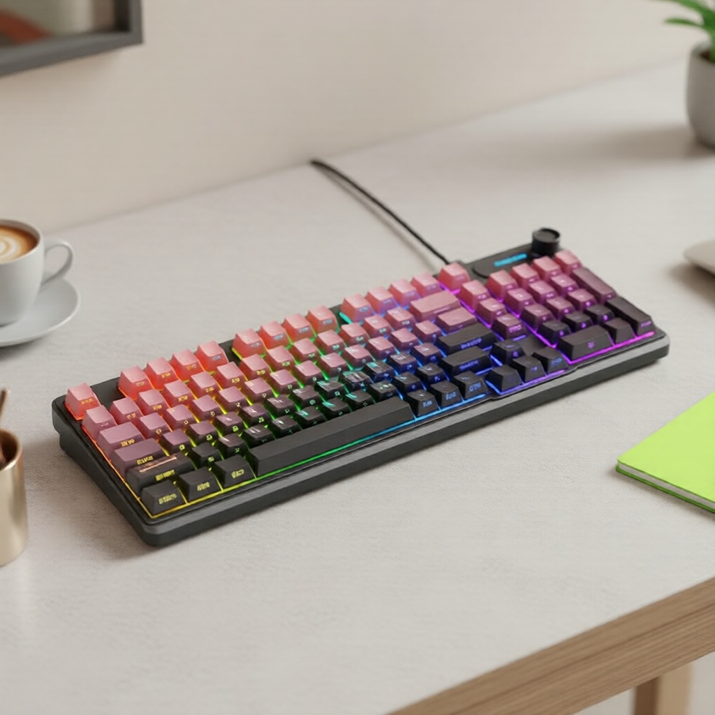 Bàn phím có dây chống bóng ma EWEADN V102 – Đèn nền RGB, cổng USB, màng phím, dùng cho PC và văn phò