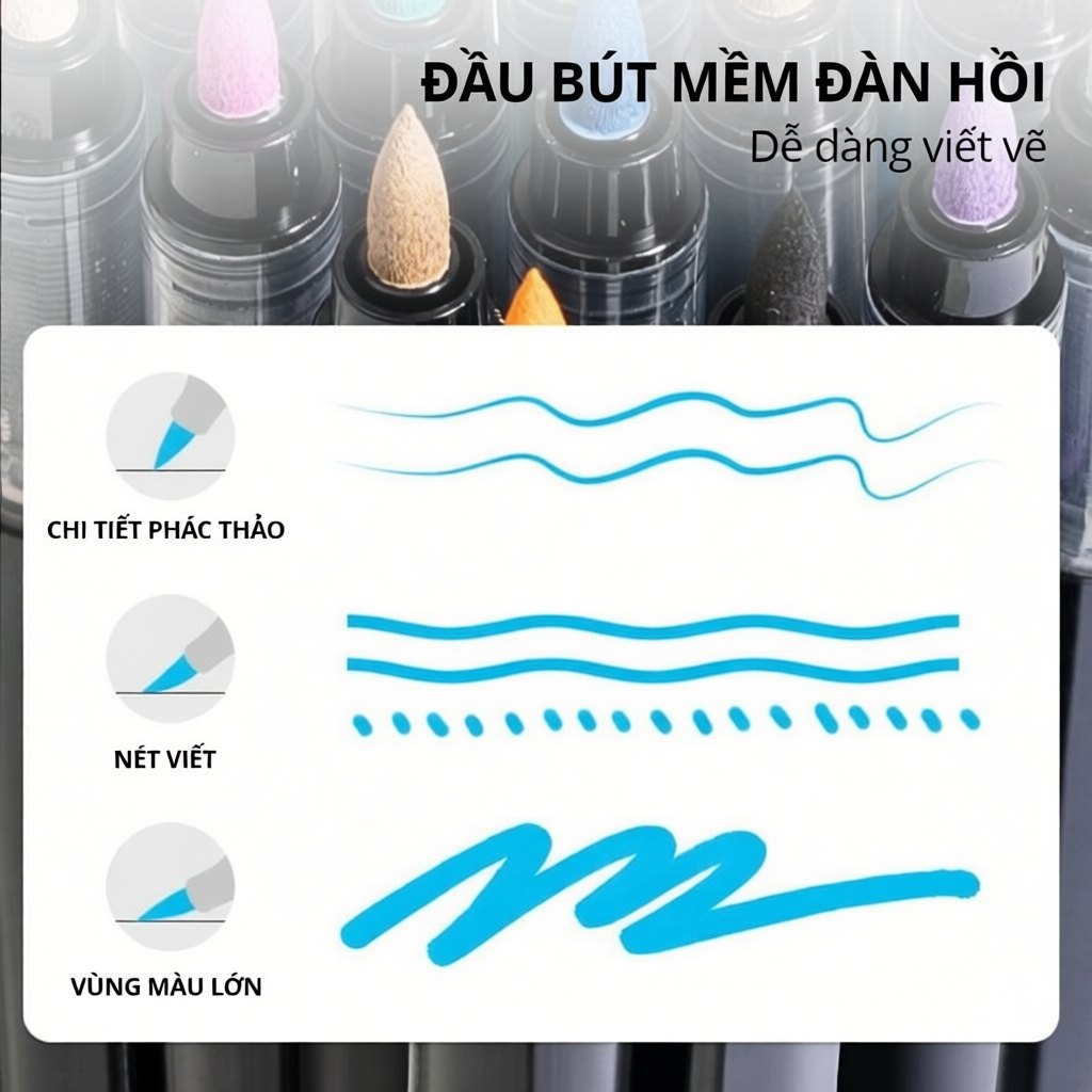 Bút Sơn Màu Acrylic Maker Deli - Dạng Roller Đầu Brush 12/24/36/48 Màu Sắc Tươi Sáng Vẽ Đa Dạng Trên