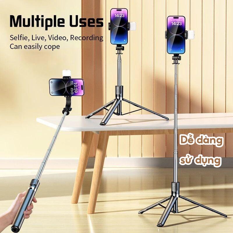 Gậy chụp ảnh tự sướng Selfie 3 chân,cầm tay,1M7 điều khiển từ xa có đèn Tripod chụp ảnh livestream