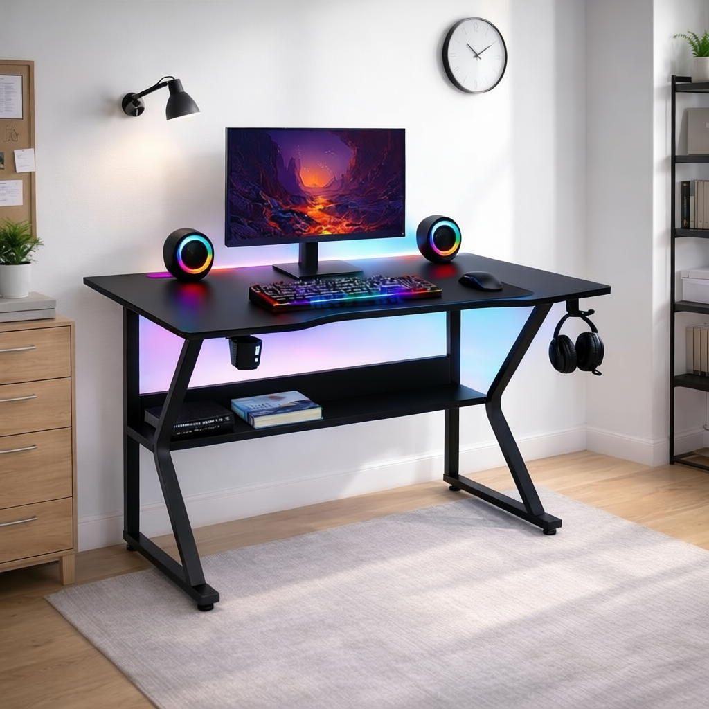 Bàn Làm Việc, Bàn Gaming Nội Thất 5C chữ K,U,Z nhiều phiên bản, mặt gỗ 1m2,1m thiết kế cá tính, chân