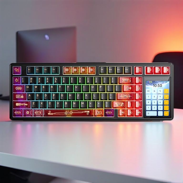 Bàn phím cơ Aula L99 - Bàn phím không dây led RGB, 3 mode kết nối, Màn hình cảm ứng thông minh cho văn phòng