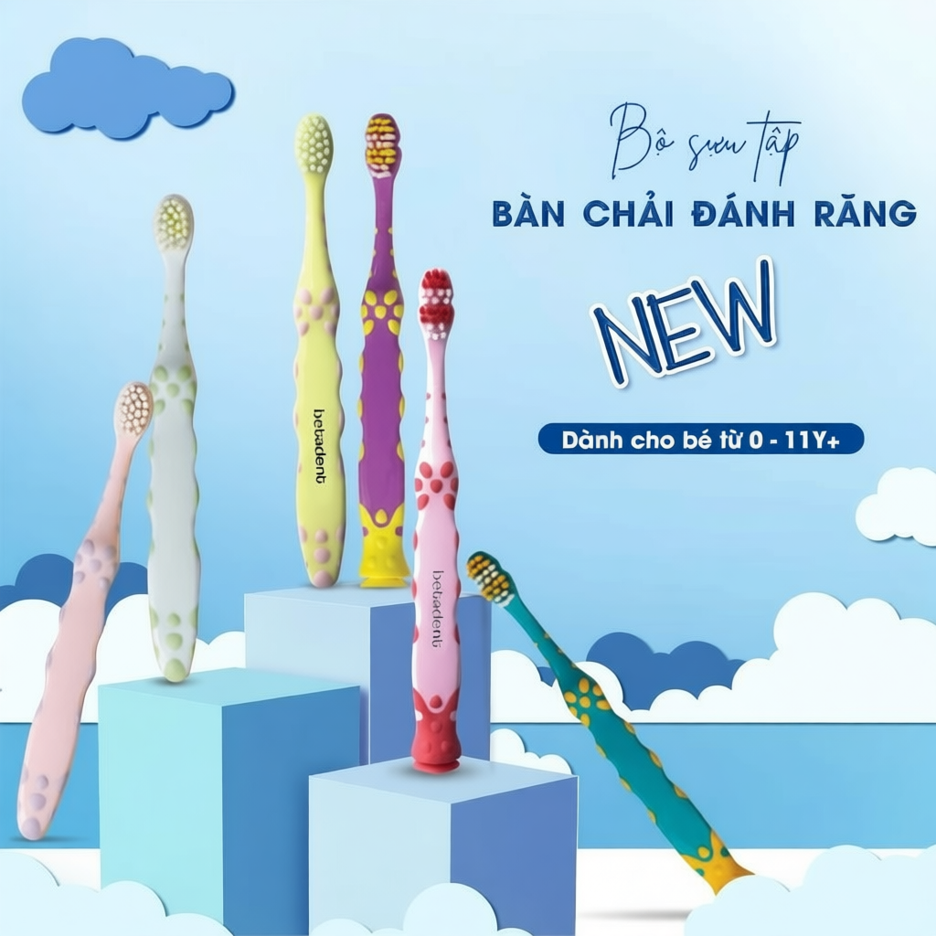 Bàn chải đánh răng cho bé Betadent chăm sóc răng miệng chắc khỏe và trắng sáng cho trẻ em 0-11 tuổi