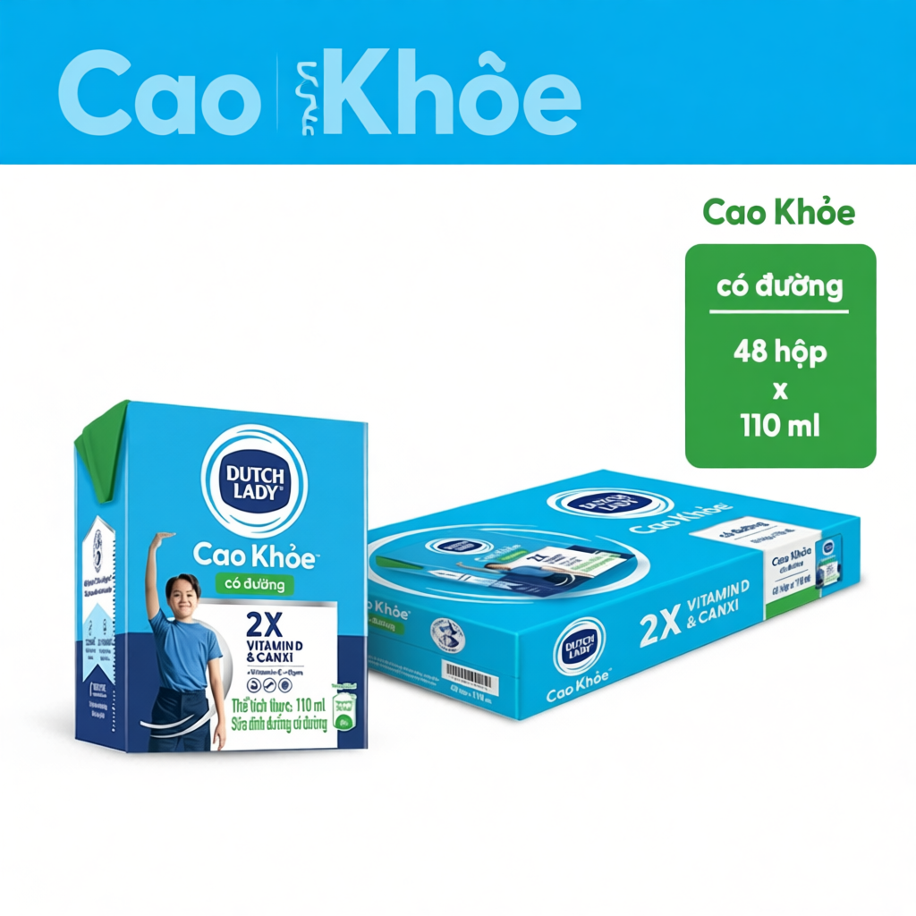 Thùng 48 Hộp Sữa Dinh Dưỡng Dutch Lady Cao Khỏe Có Đường 110ml
