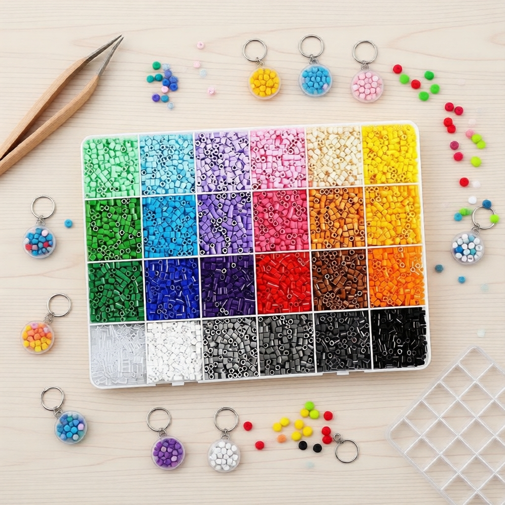 Bộ 24 màu 8400 hạt Fuse Beads hộp, xếp hình nghệ thuật điểm ảnh, đồ chơi tự làm với dụng cụ
