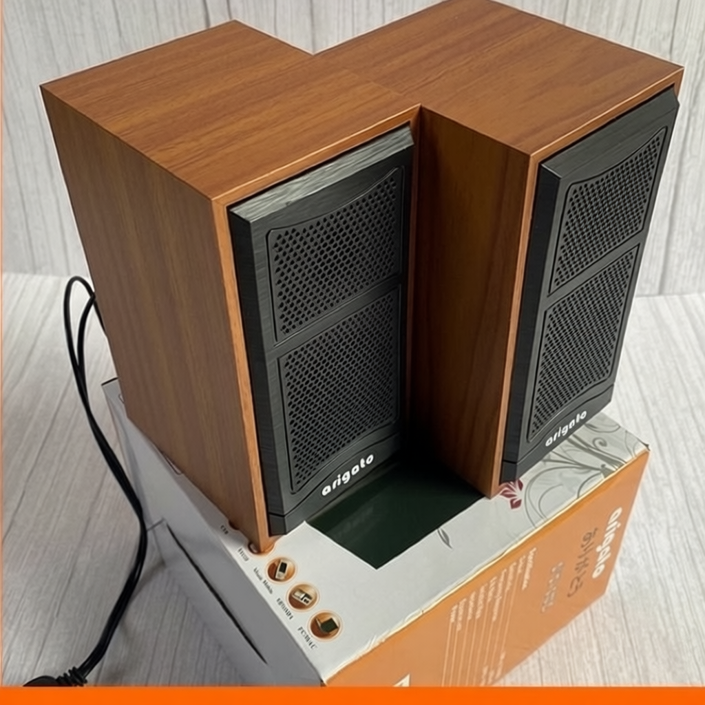 Loa Vi Tính ARIGATOO FT-102/ M22 (Vân Gỗ) - HÀNG CHÍNH HÃNG - Kết Nối USB Và Jack 3.5mm