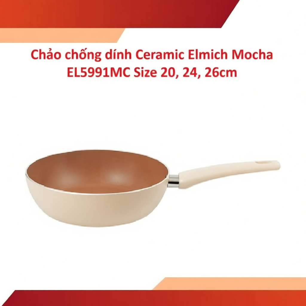 Chảo chống dính Ceramic Elmich Mocha EL5991MC Size 20, 24, 26cm