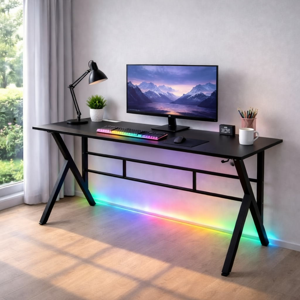 Bàn Làm Việc, Bàn Gaming Nội Thất 5C chữ K,U,Z nhiều phiên bản, mặt gỗ 1m2,1m thiết kế cá tính, chân