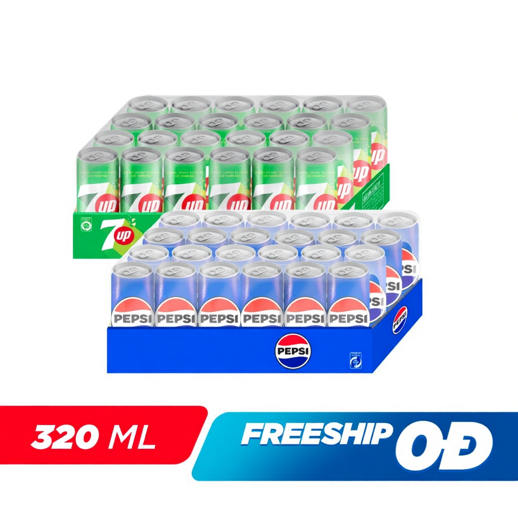 Combo Bung Xõa Cực Đã - 1 Thùng 24 Lon Pepsi & 1 Thùng 24 Lon 7Up (320ml/lon hoặc 350ml/lon)