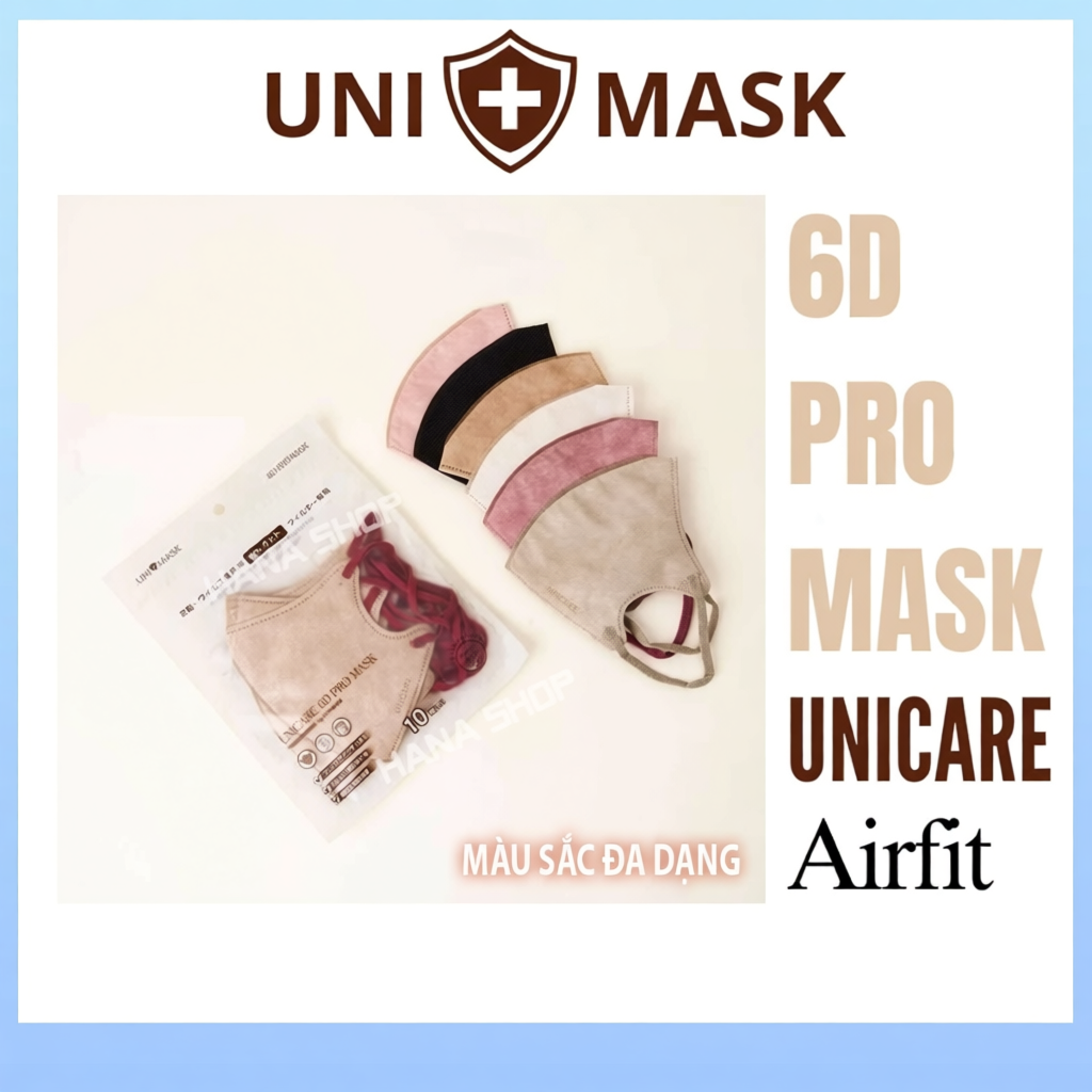 [Thùng 50 Cái] Khẩu Trang 6D PRO MASK Airfit UNICARE Hàng Chính Hãng UNI MASK Kháng Khuẩn