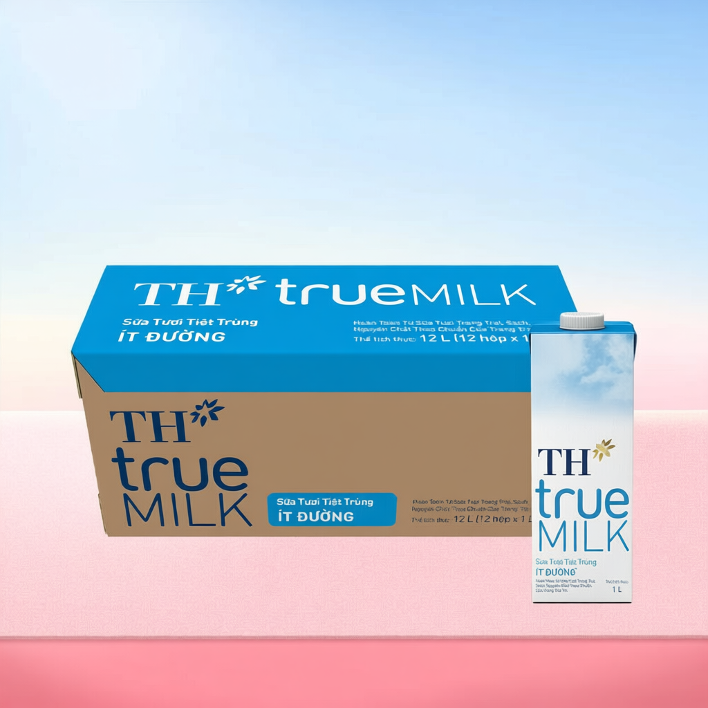 Thùng 12 hộp sữa tươi tiệt trùng TH true MILK ít đường 1 L