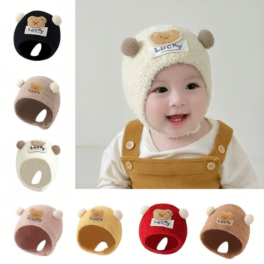 Mũ beanie len dày ấm áp cho bé mùa thu đông