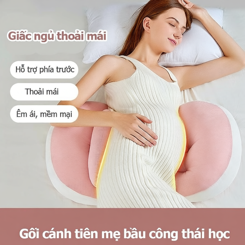 Gối bầu cánh tiên 888GD gối công thái học nâng đỡ bụng, giảm đau lưng giúp mẹ bầu ngủ ngon giấc