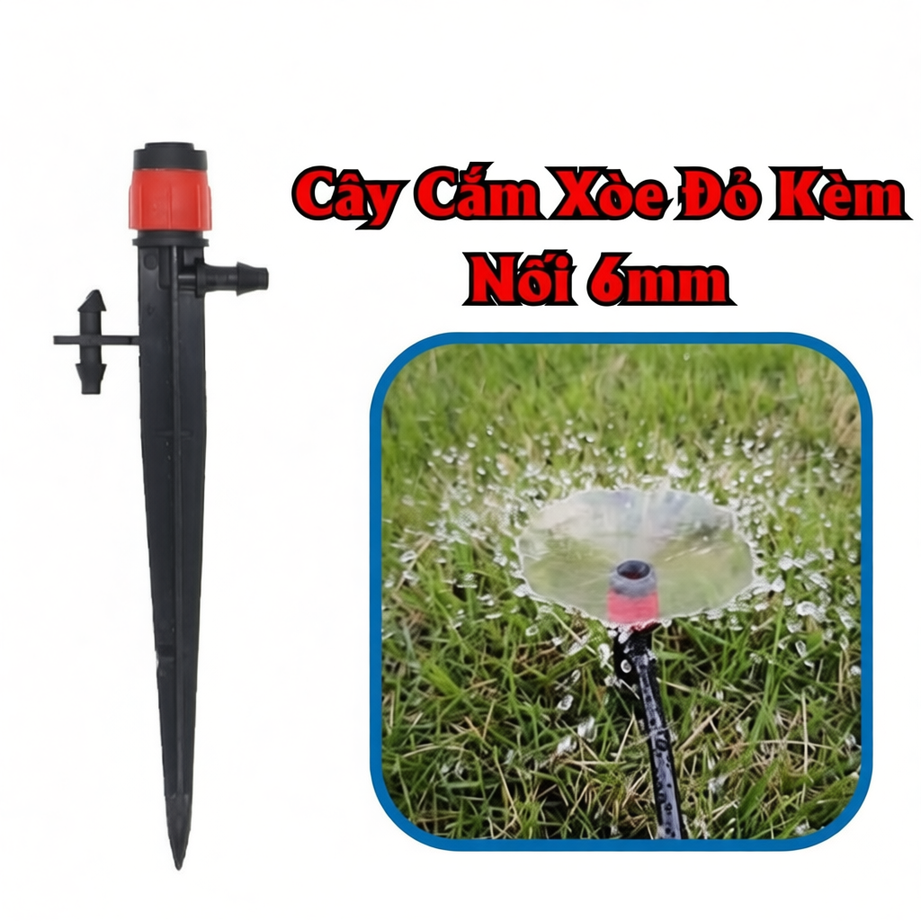 Béc Tưới Phun Xòe 360 Độ Màu Đỏ Tưới Phun Mưa Nhỏ Giọt Chỉnh Lưu Lượng Từ 0-90L Tưới Chậu Bồn Cây