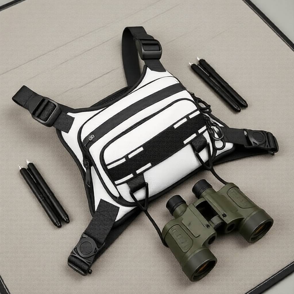  Túi đeo ngực chống nước & túi đeo hông cho nam - Túi đựng điện thoại nhẹ dạng áo vest cho chạy bộ & hoạt động ngoài trời (Trắng)