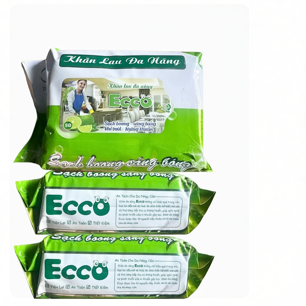 Thùng 10, 5 & 2 Gói Khăn Ướt Lau Bếp Đa Năng Gói 800Gr ECCO Dùng 1 Lần, Khăn Ướt, khăn lau ECCO