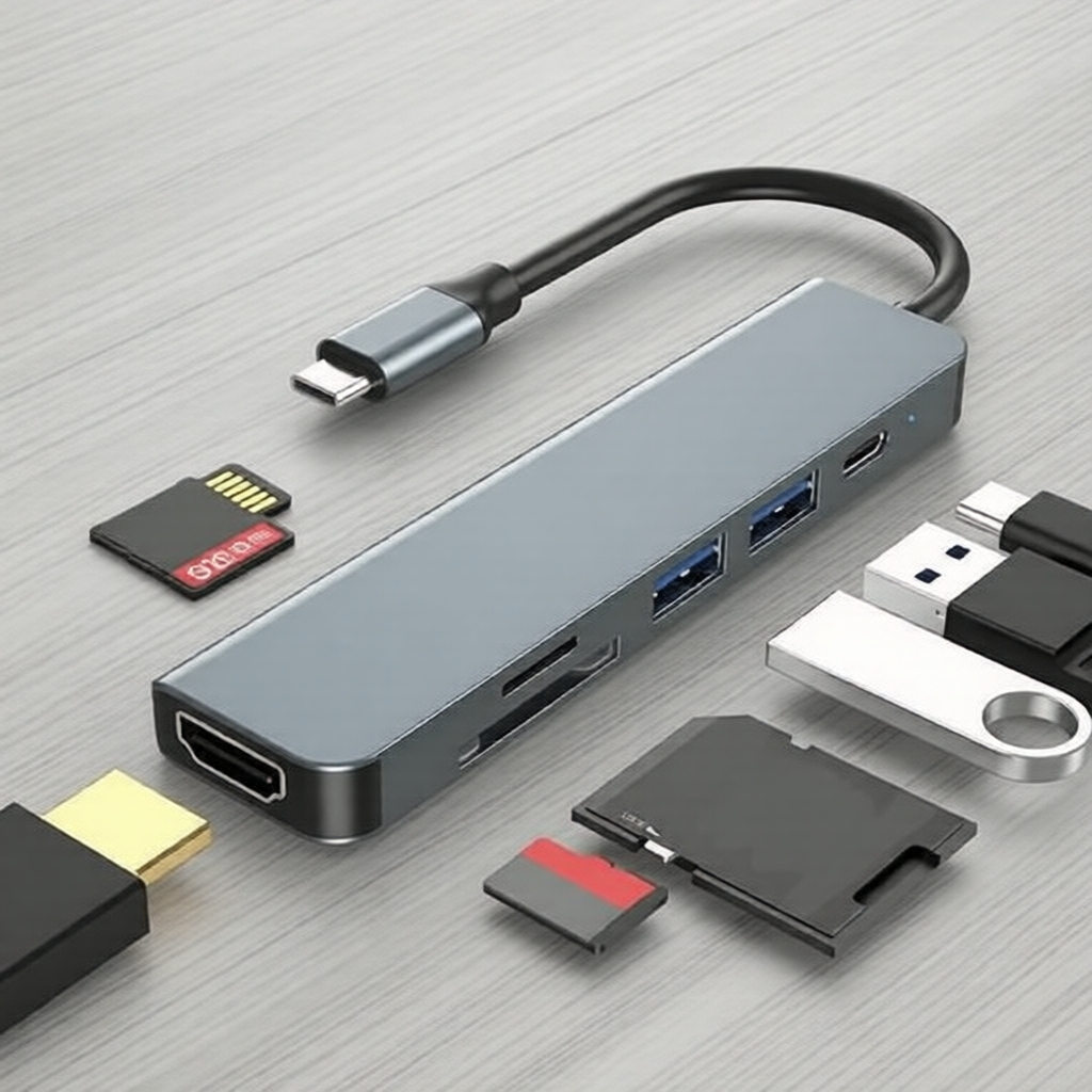 Hub USB-C 6 cổng cho MacBook 87W PD, HDMI, USB, đầu đọc thẻ SD/TF