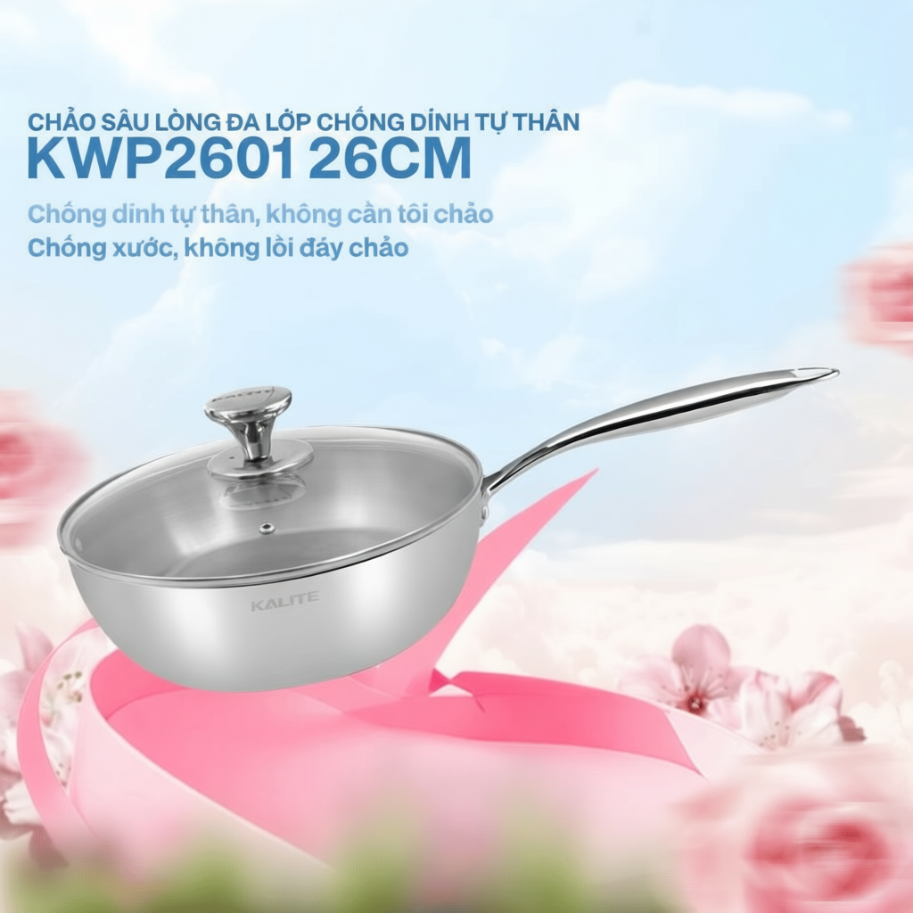 (Size 26) Chảo INOX 304 Lòng Sâu Kalite KWP2601 Chống Dính/Xước Dùng Mọi Loại Bếp