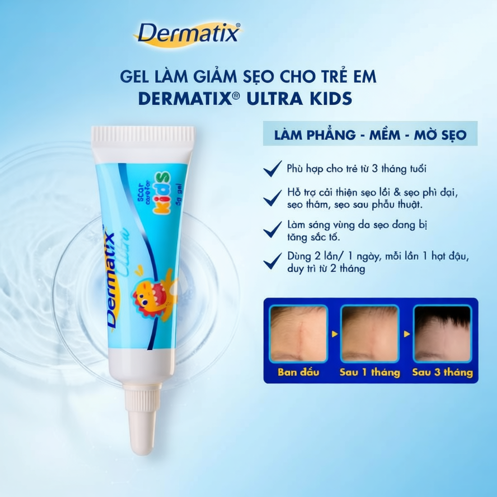 Gel làm mờ sẹo và làm phẳng sẹo lồi, sẹo thâm cho bé Dermatix Ultra Kids 5g