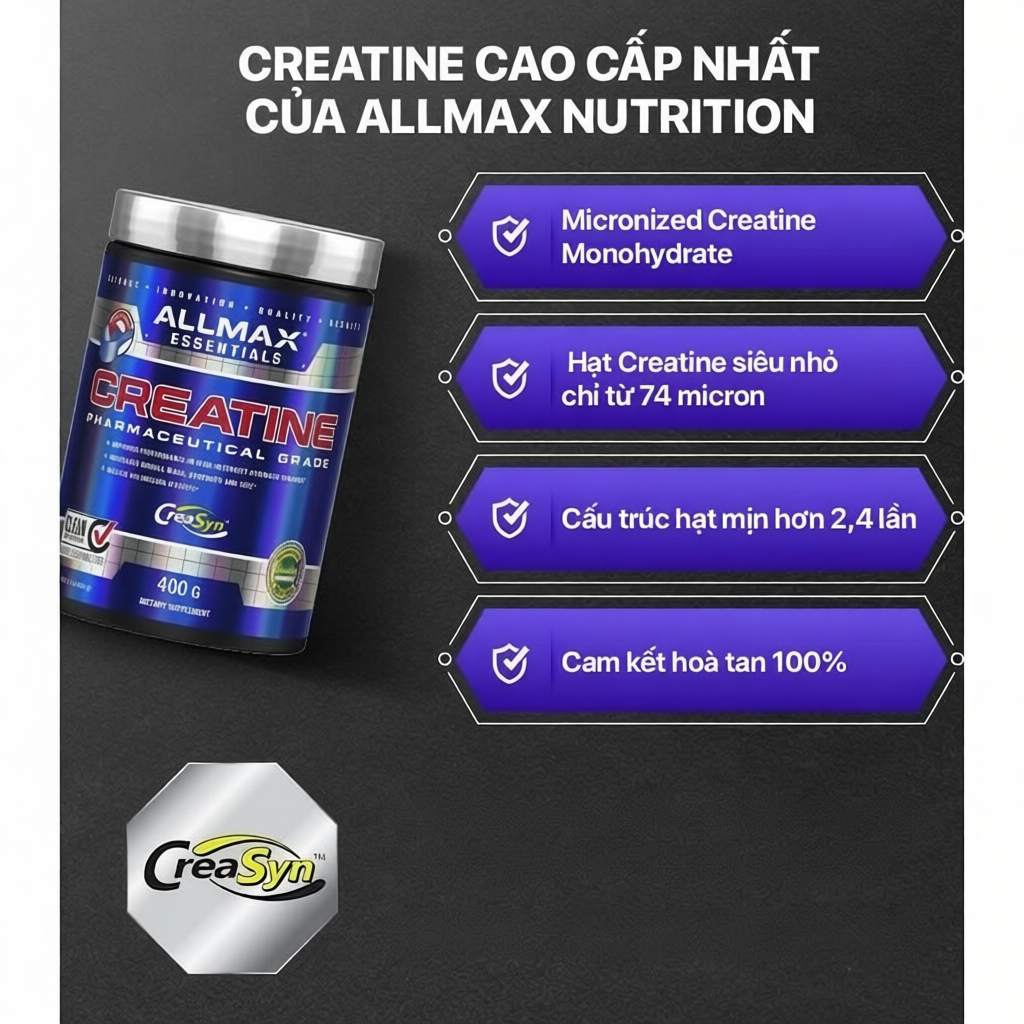 Bột Tăng Sức Mạnh Cơ Bắp Allmax Essentials Creatine Pharmaceutical Grade 400g Chính Hãng