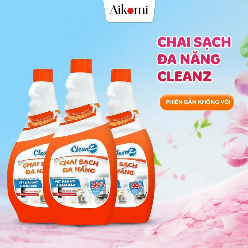 Chai Sạch Nhà Bếp Cleanz Làm Sạch Dầu Mỡ, Vết Ố Vàng, Thơm Mùi Chanh Dịu Nhẹ Dung Tích 450ml