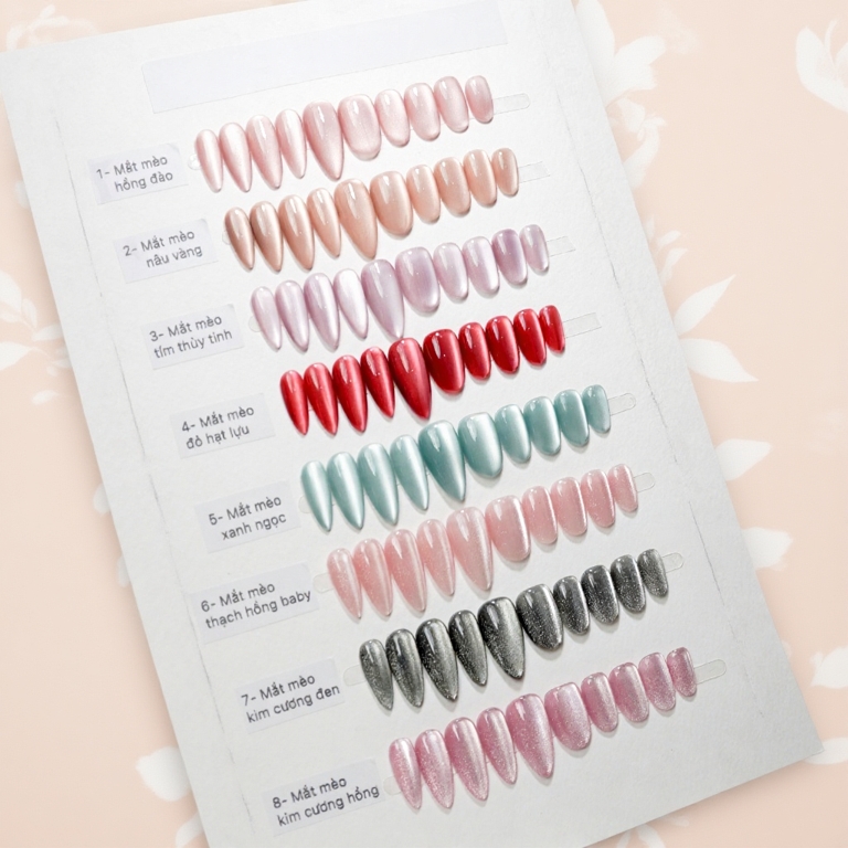 [M224] - Kimsu Nailbox Mắt Mèo Hồng/Đỏ/Tím/ Nâu Vàng (Form Tròn nhọn - đổi form ghi chú)