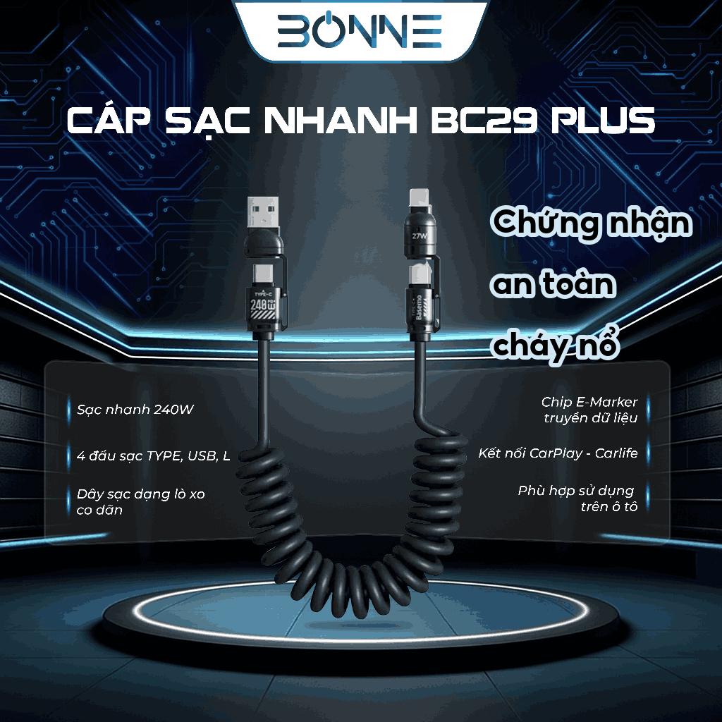 Cáp Sạc Lò Xo Đa Năng BC29 PLUS Sạc Nhanh 240W, Cáp Sạc Nhanh 4 IN 1 Chống Rối, Sạc Nhanh 240W