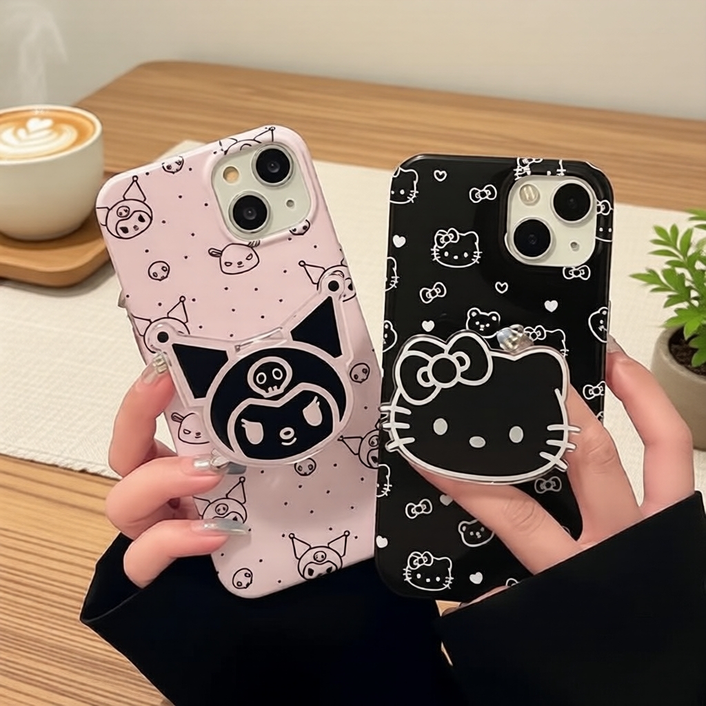 Ốp lưng chống sốc mềm phủ mờ có lỗ lớn, KT mèo hoạt hình màu hồng đen, dành cho iPhone 15 Pro/7P8P/1
