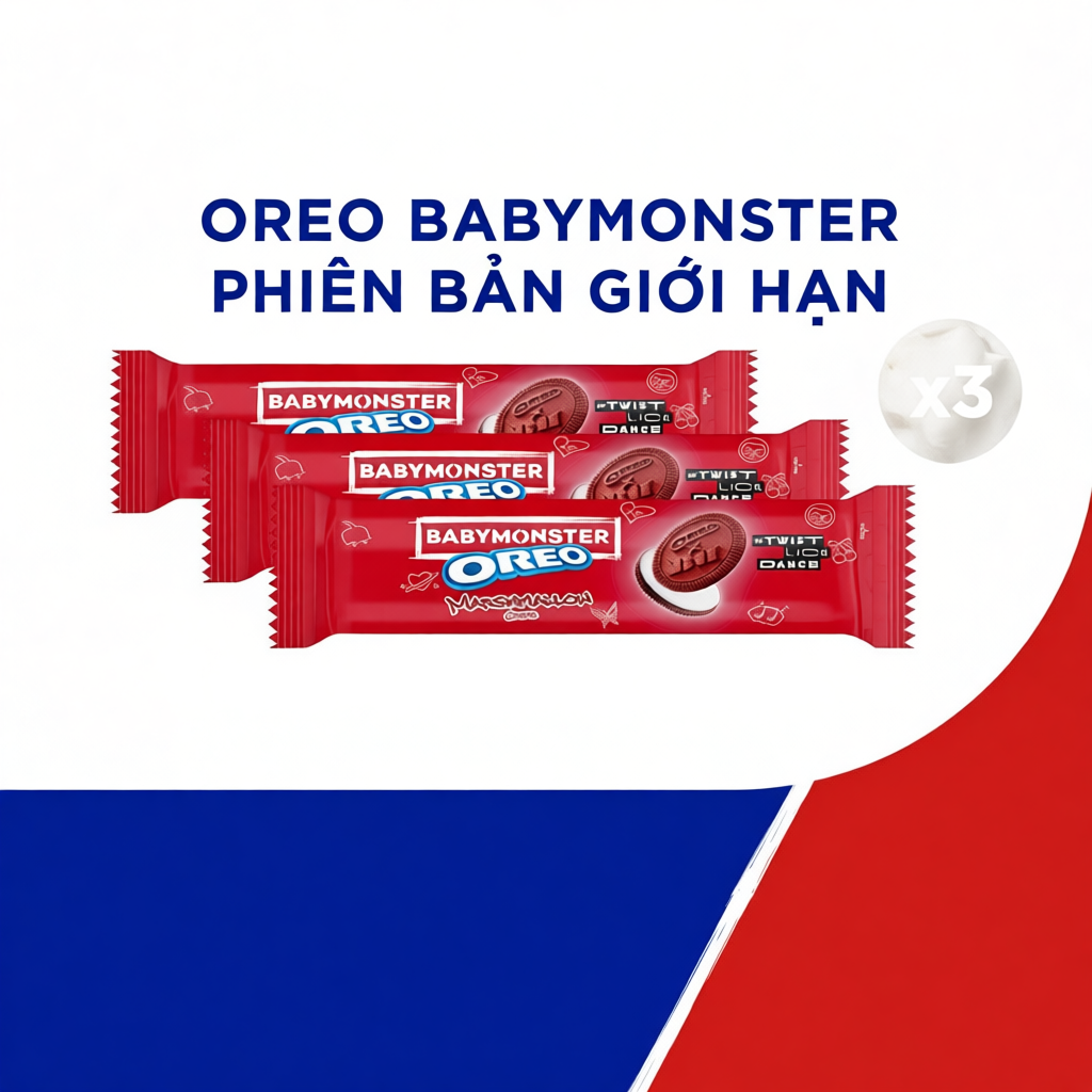 Combo 3 Hộp Bánh Quy OREO BABYMONSTER Đỏ Kem Vị Marshmallow 110.4g
