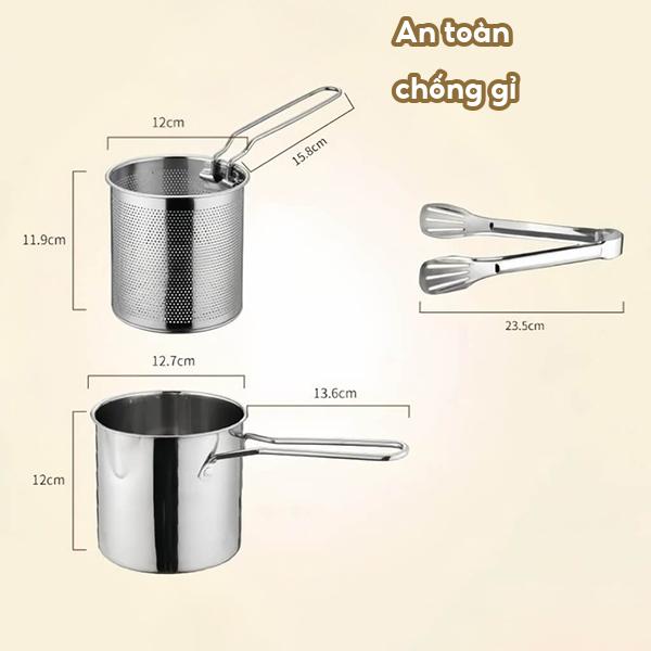 Nồi Chiên Ngập Dầu Inox 304 Có Giá Lọc, Quánh Inox Nấu Cháo, Nấu Sữa Cho Bé Dùng Mọi Loại Bếp Chống Gỉ An Toàn X552