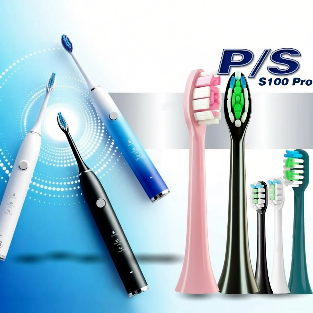 Cho máy P/S S100 Pro Set 2 đầu bàn chải thay thế máy đánh răng điện PS và Giá treo, Hộp Minh House