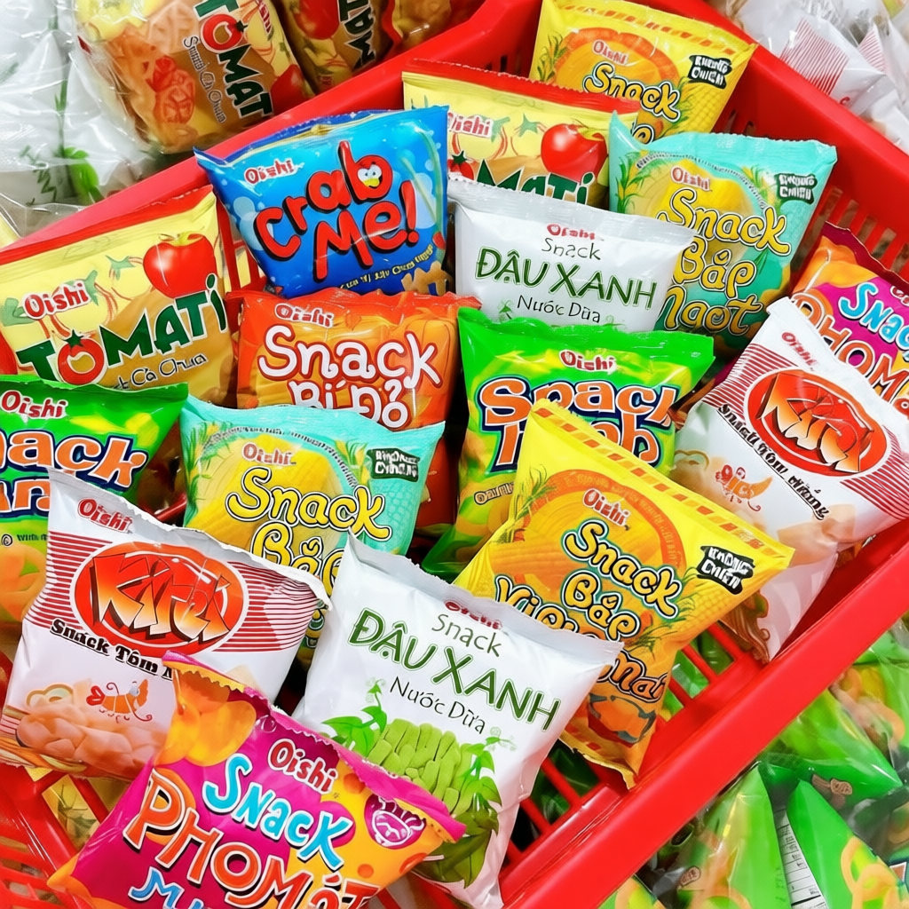 Combo 5 gói bim bim Oishi 6g hương vị đa dạng, hấp dẫn