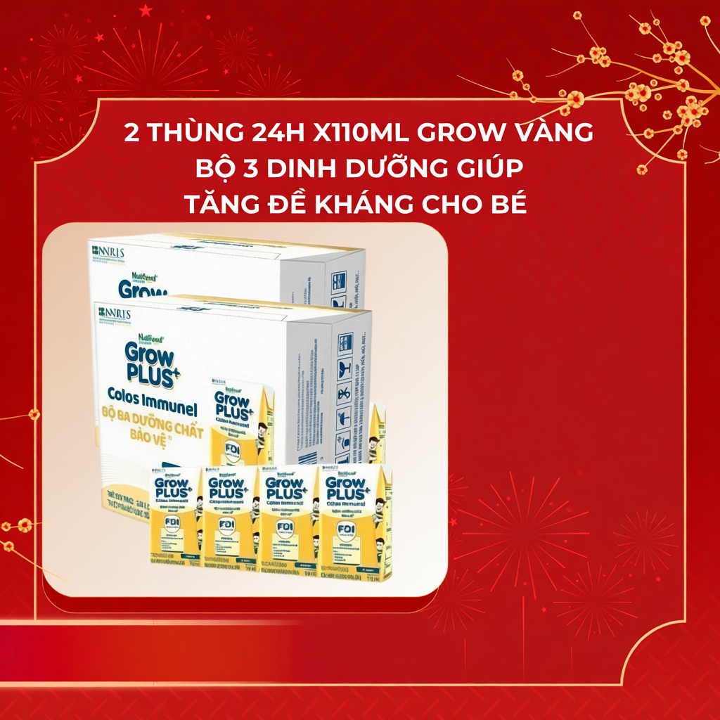 2 Thùng GROW VÀNG 24 Hộp 110ml Sữa Dinh Dưỡng Nutifood GrowPLUS+ Sữa Non Immunel - Tăng Đề Kháng (48