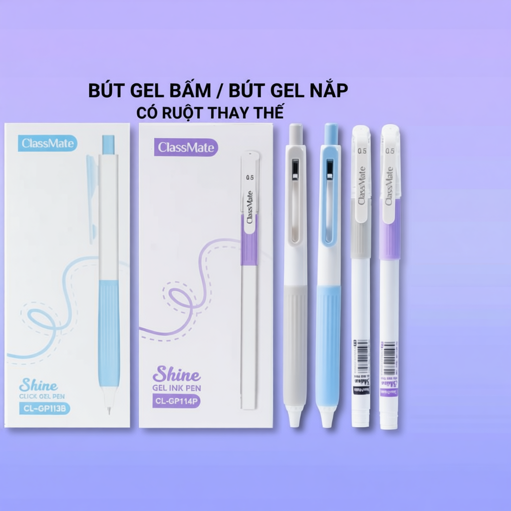 (Tặng 2 Bút) Hộp 10/12 Bút Gel Classmate 0.5mm Nhanh khô,  Mực Nước Xanh Đen Tím Ngòi  2 Bi Viết Siê