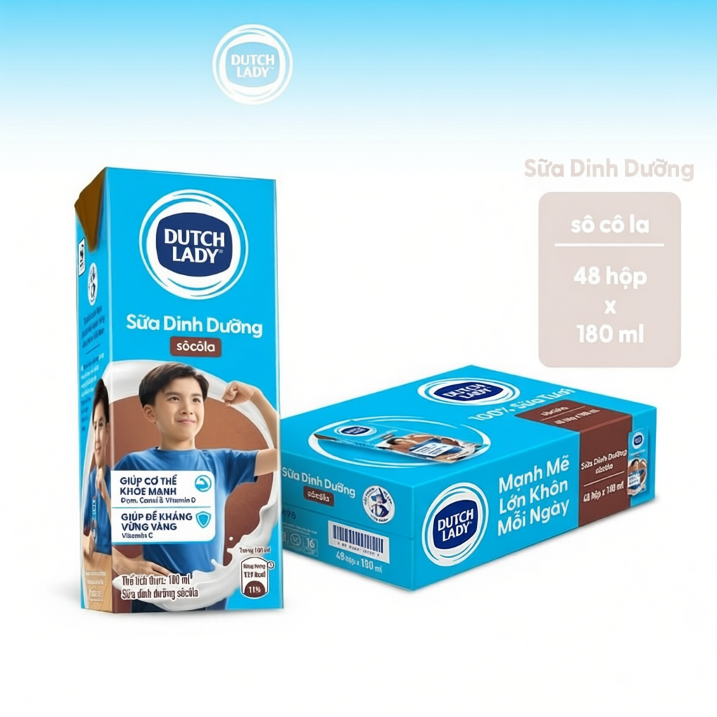 Thùng 48 Hộp Sữa Dinh Dưỡng Dutch Lady Socola 48x180ml