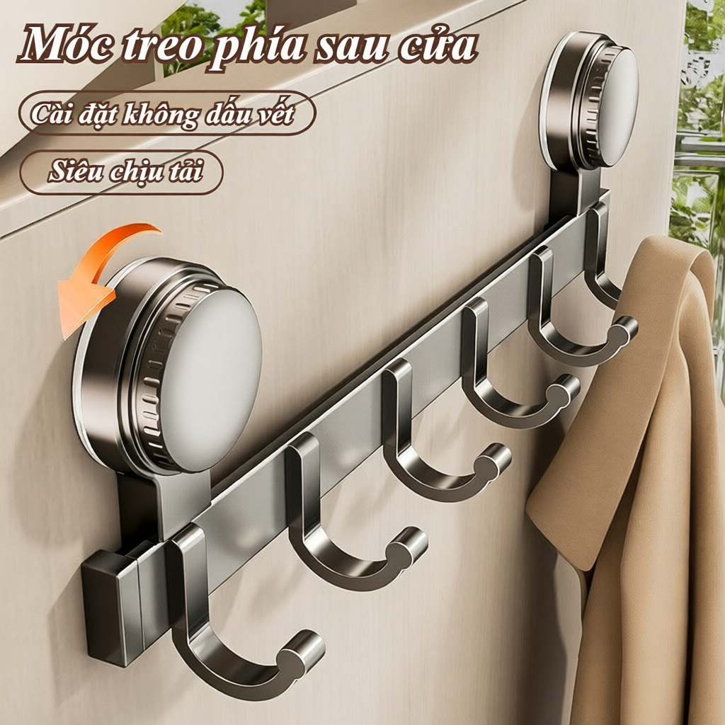 Móc Treo Quần Áo Hút Chân Không Nhôm Chống Gỉ Lắp Đặt Không Cần Khoan Tiện Lợi