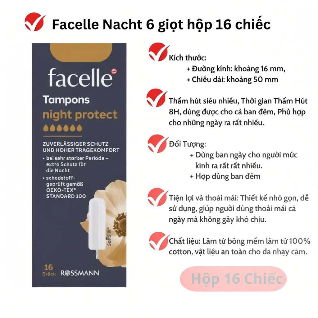 Băng vệ sinh Tampon Facelle đầy đủ size