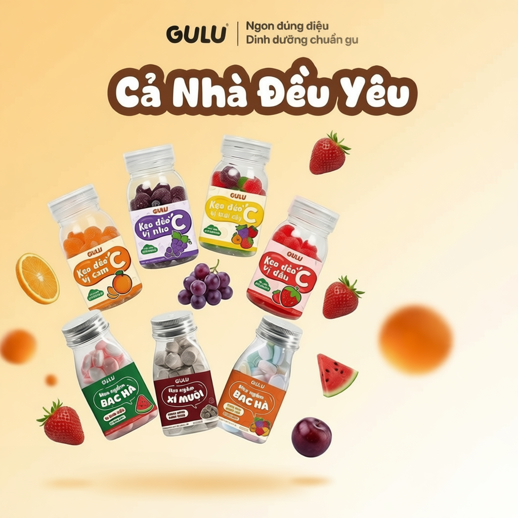 Kẹo Gulu Foods hương vị trái cây thơm miệng, không chất bảo quản