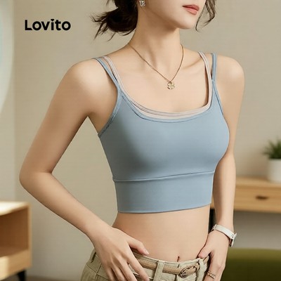 (Phong cách thường ngày) Lovito Áo ngực thể thao co giãn 4 chiều thân thiện với da màu xanh LNA133012