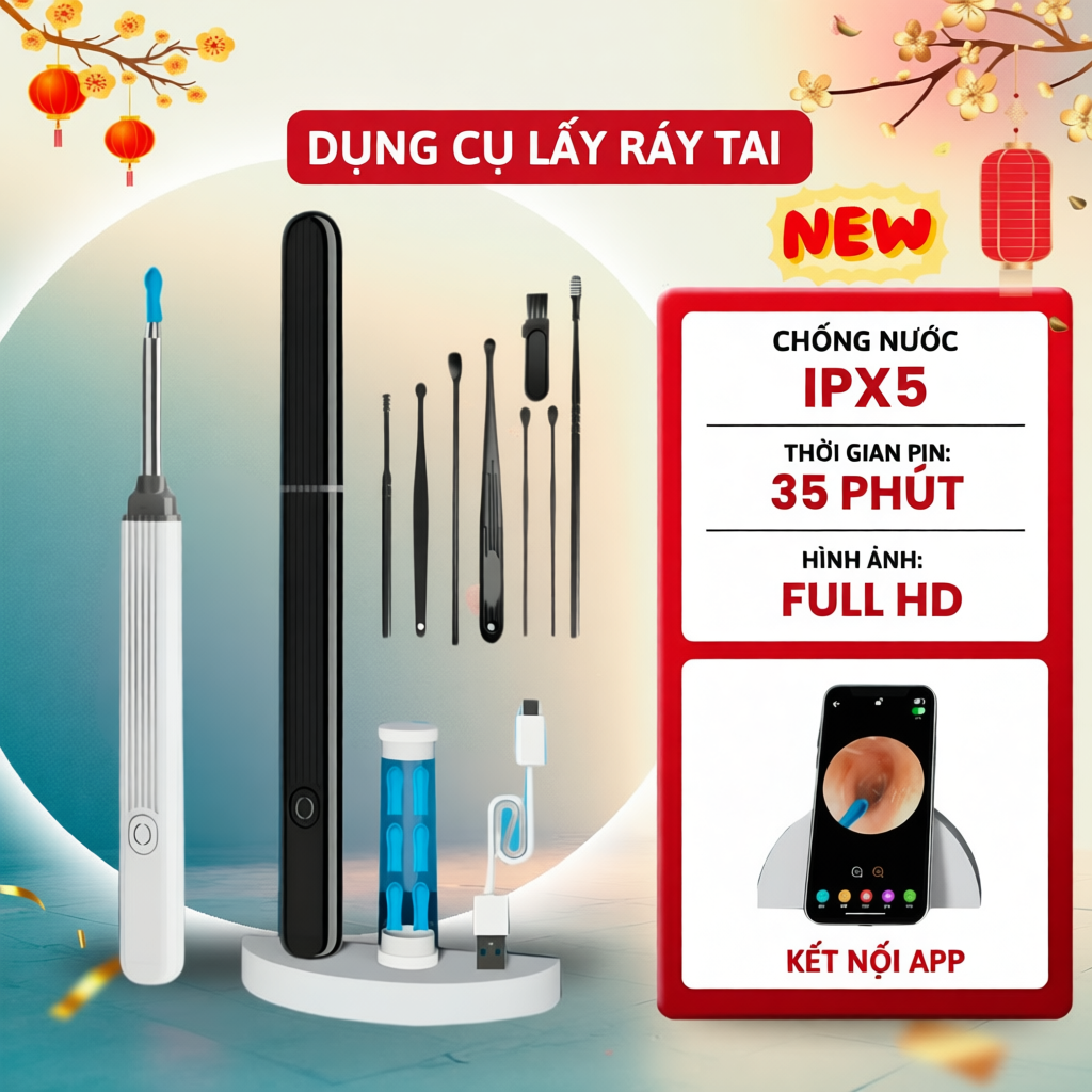 Dụng Cụ Lấy Ráy Tai Camera MEGUN NE3 Pro Nội Soi Full HD, Pin Sạc, Bảo Hành 12 Tháng