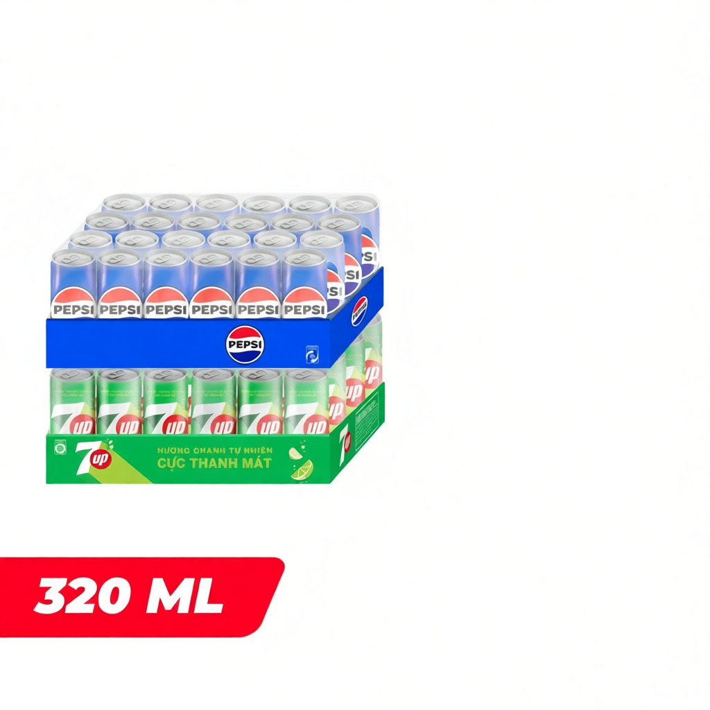 Combo Bung Xõa Cực Đã - 1 Thùng 24 Lon Pepsi & 1 Thùng 24 Lon 7Up (320ml/lon hoặc 350ml/lon)