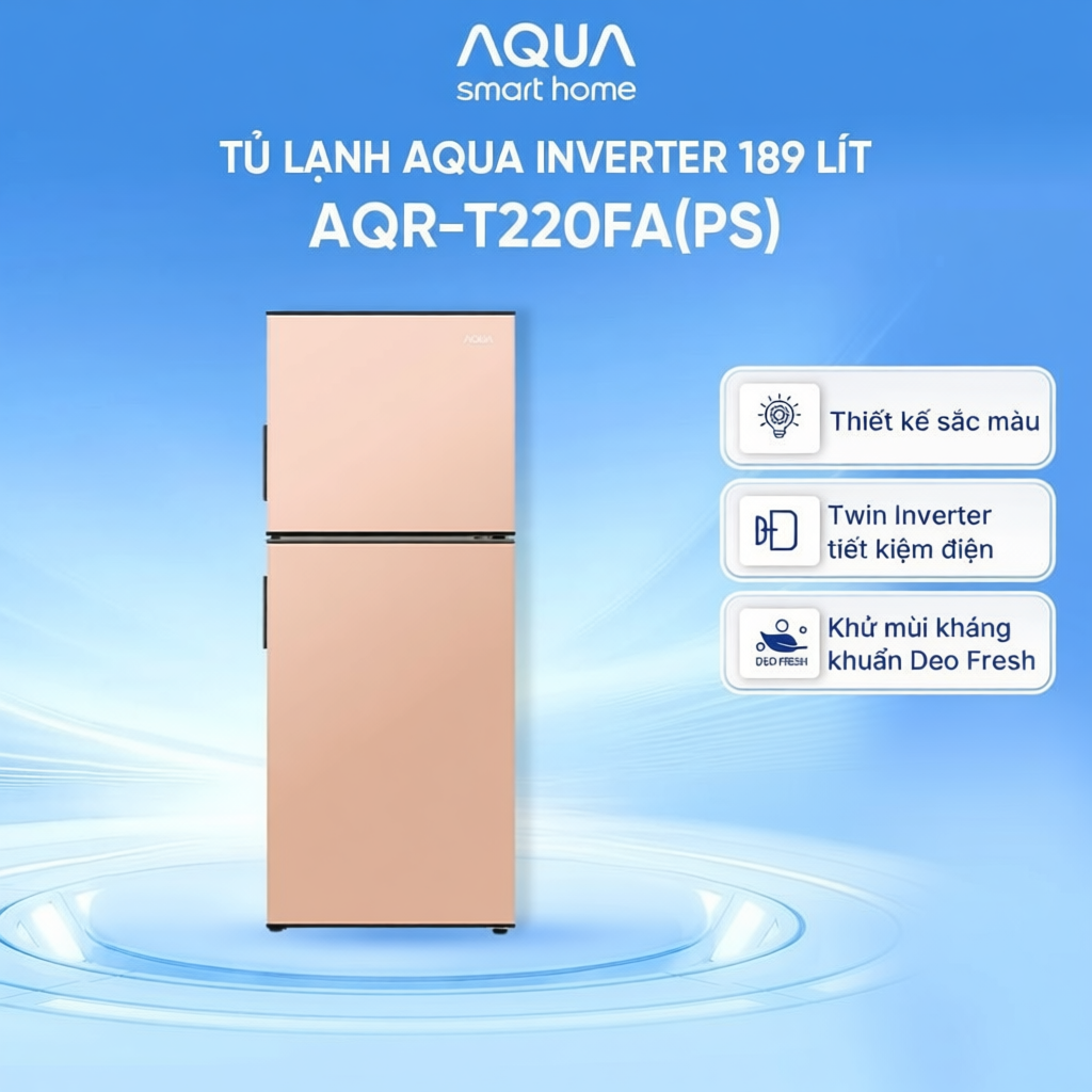 Tủ Lạnh Aqua Inverter 189 lít Màu Hồng AQR-T220FA(PS)