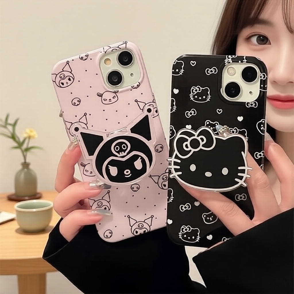 Ốp lưng mềm chống va đập KT mèo dễ thương màu hồng đen, thiết kế mờ lỗ lớn cổ điển, tương thích với 