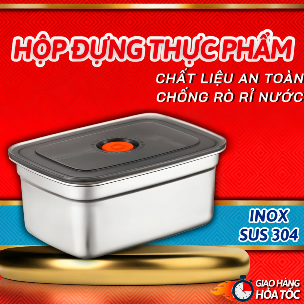 Set hộp inox chống rỉ 304 kèm nắp bảo quản thực phẩm tủ lạnh đa năng sử dụng được cho lò vi sóng
